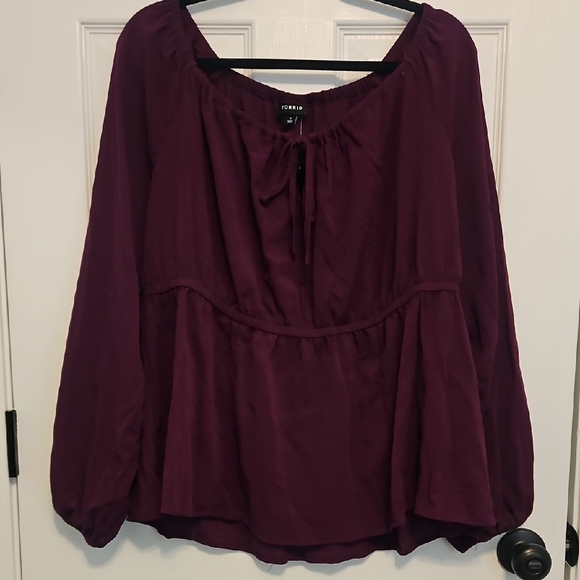 torrid Tops - Torrid Purple Babydoll Crinkle Gauze Tie Front Blouse Size 1x 14-16